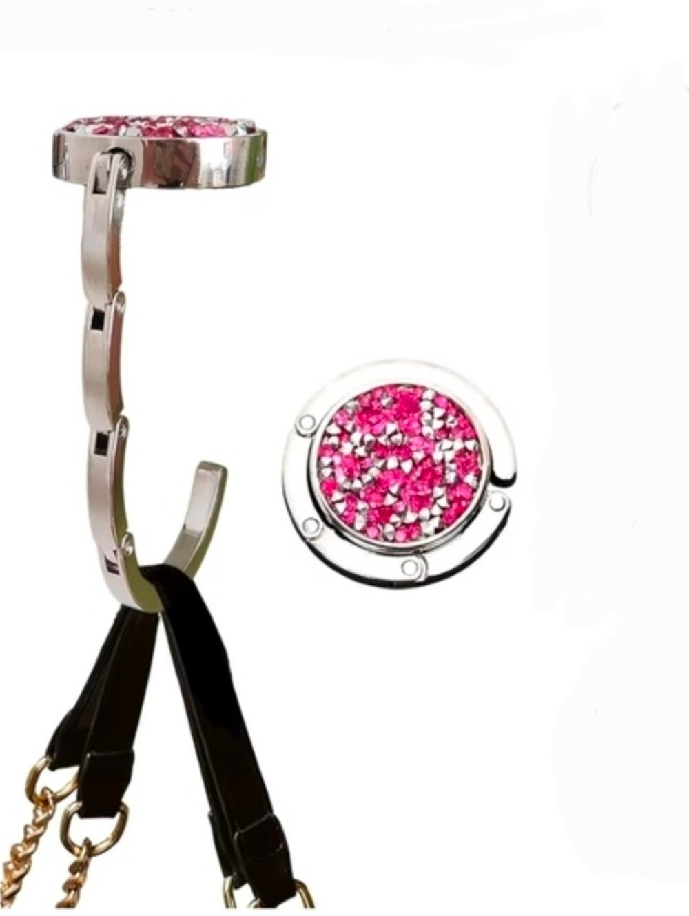 Silver & Pink Rhinestone Crystal Purse Hook BNIB